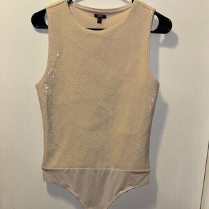 Express women’s sequin Bodysuit Cream Color Size M Medium